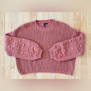 Moon & Madison Brown Cropped Knit Sweater with Popcorn Sleeves